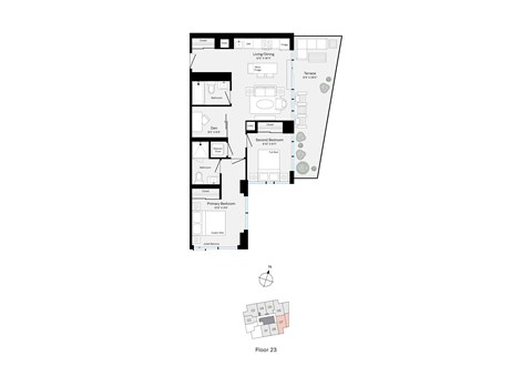 Floor plan for 2 beds, 2 baths, 809 sqft